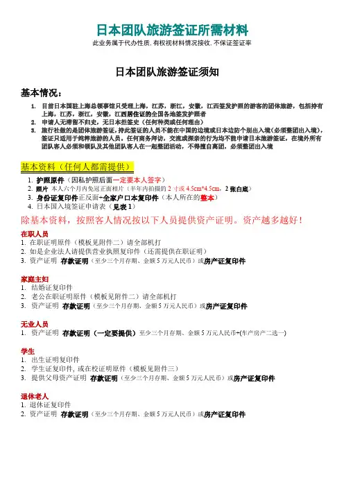 赴日本团队旅游所需签证材料