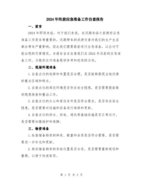 2024年汛前应急准备工作自查报告