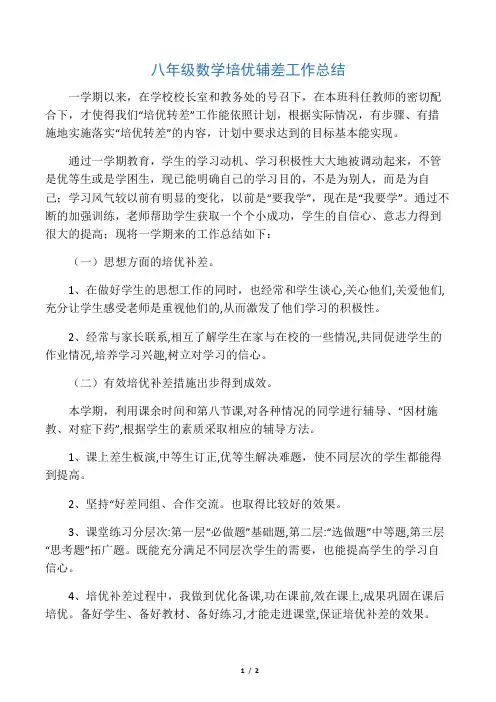 八年级数学培优辅差工作总结