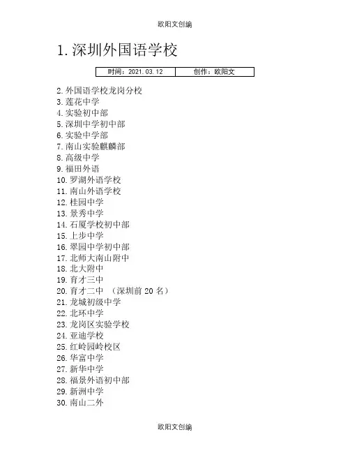 深圳重点中学排名之欧阳文创编