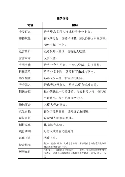 1~10课四字词语