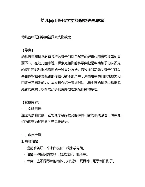 幼儿园中班科学实验探究光影教案