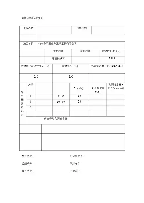 管道闭水试验记录表92991
