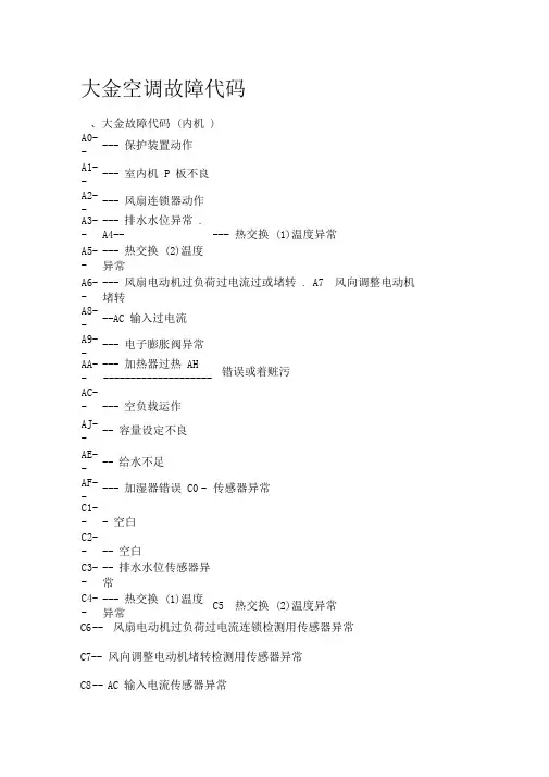 大金空调故障代码汇总