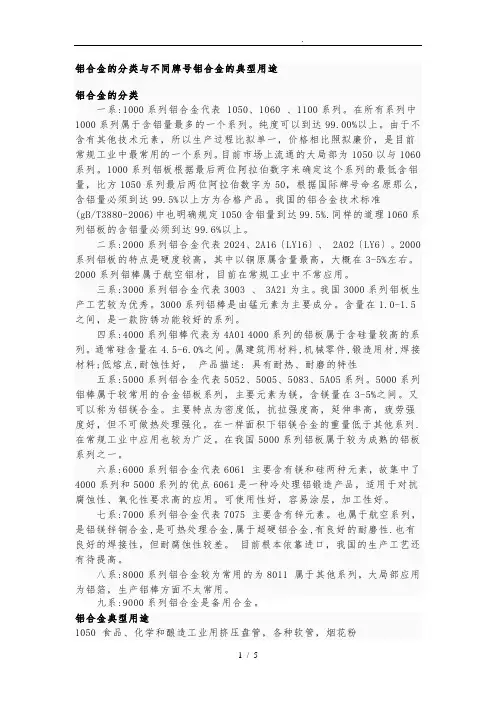 铝合金牌号及用途