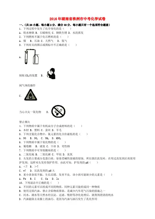 湖南省株洲市2016年中考化学真题试题(含解析)