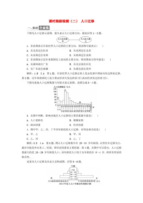 2019高中地理 课时跟踪检测(二)人口迁移(含解析)鲁教版必修2