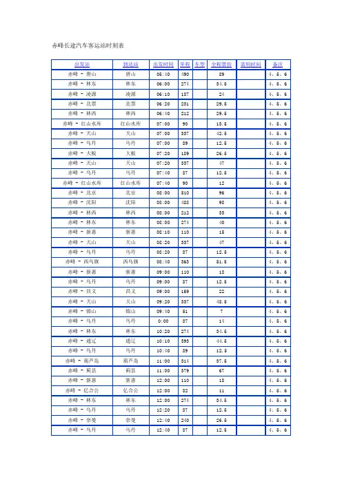 赤峰长途汽车客运站时刻表