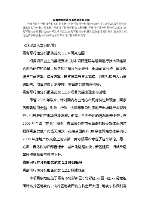 青岛可行性分析报告房地产开发公司工程范文,文本,模板,案例
