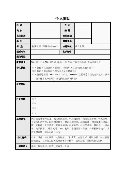 物流管理专业个人简历模板