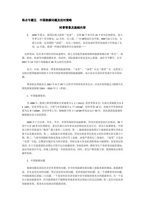 热点专题五 中国能源问题及应对策略