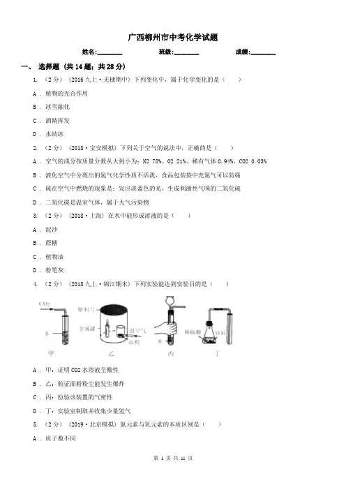 广西柳州市中考化学试题 