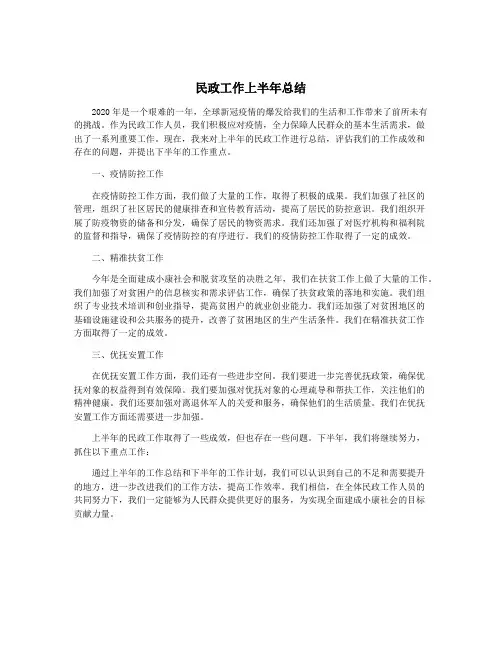 民政工作上半年总结