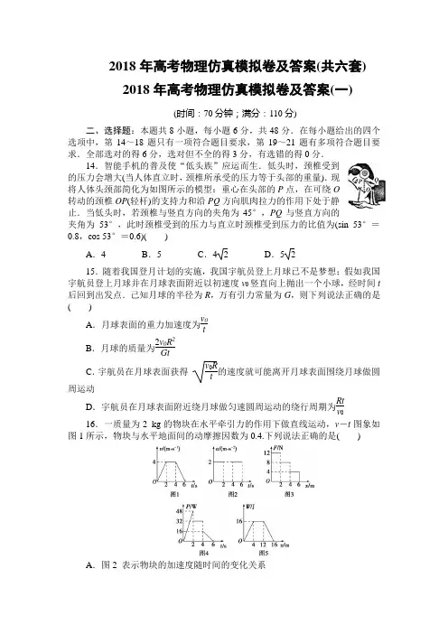2018年高考物理仿真模拟卷及答案(共六套)