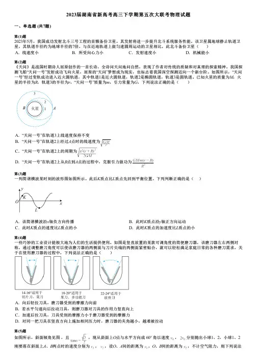 2023届湖南省新高考高三下学期第五次大联考物理试题