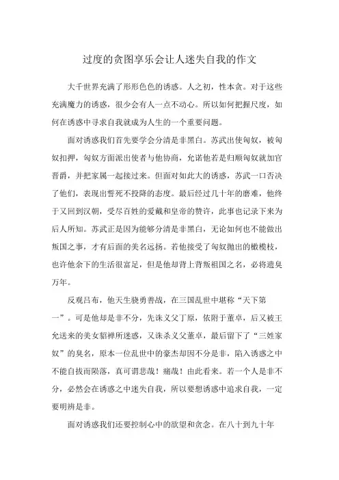过度的贪图享乐会让人迷失自我的作文