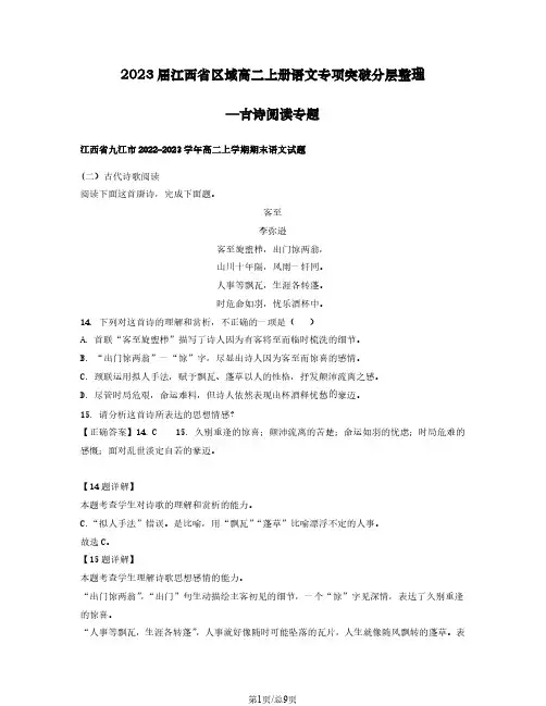 2023届江西省区域高二上册语文专项突破分层整理—古诗阅读专题(含解析)