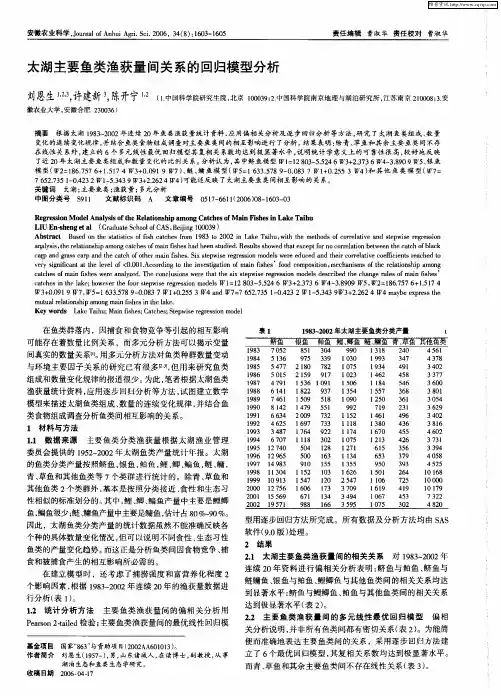 太湖主要鱼类渔获量间关系的回归模型分析