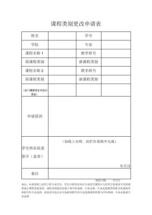 课程类别更改申请表
