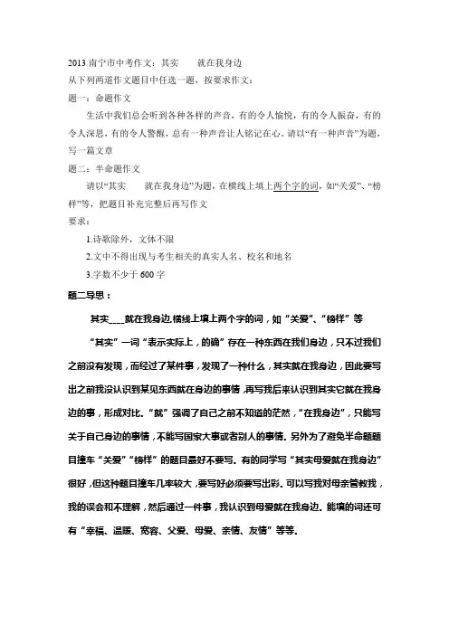 2013南宁市中考作文