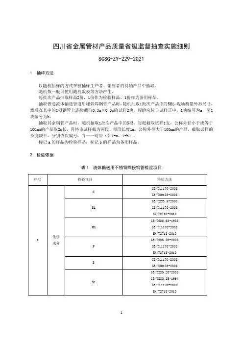 四川省金属管材产品质量省级监督抽查实施细则2021