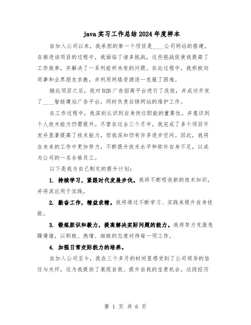 java实习工作总结2024年度样本（四篇）