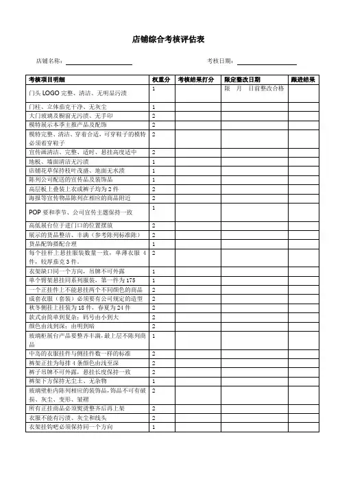 店铺综合考核评估表