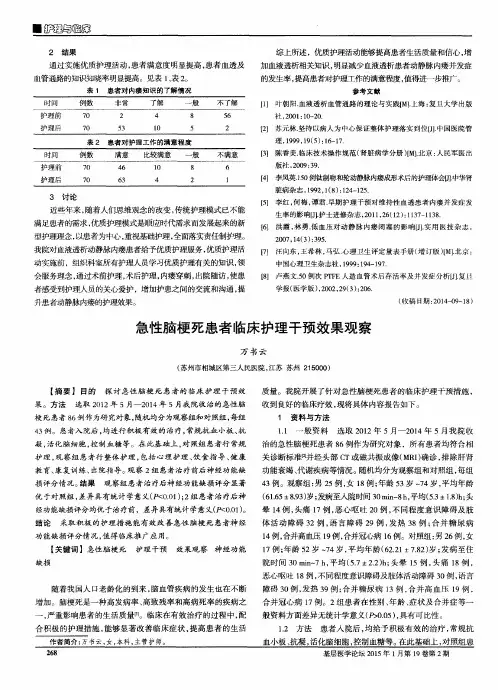 急性脑梗死患者临床护理干预效果观察