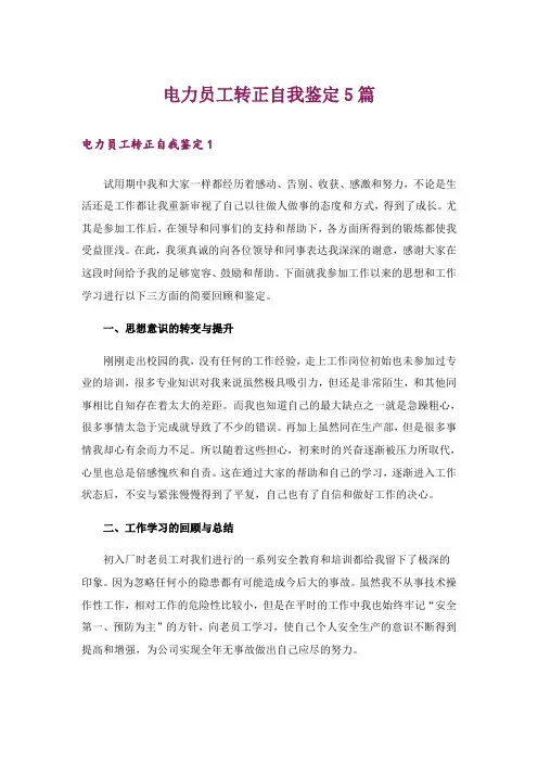 电力员工转正自我鉴定5篇