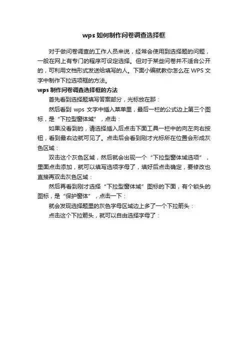 wps如何制作问卷调查选择框