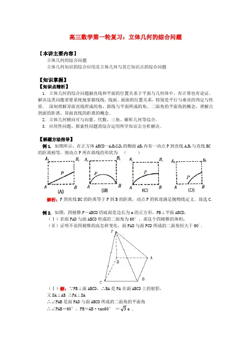 高三数学第一轮复习立体几何的综合问题知识精讲