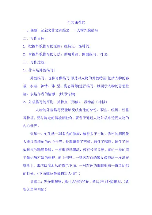 作文教学——外貌描写 教案