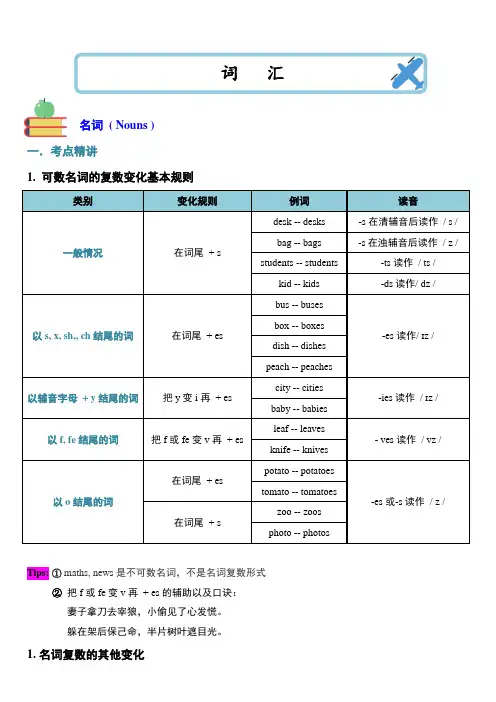 小升初英语考点名词