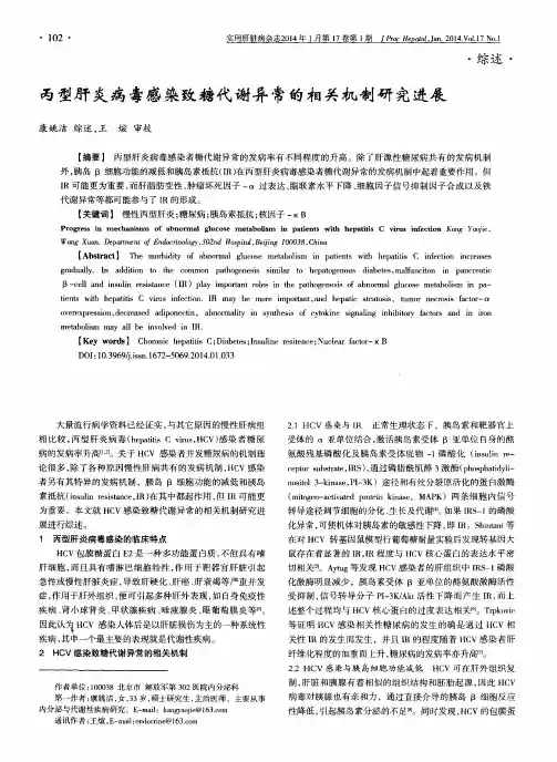 丙型肝炎病毒感染致糖代谢异常的相关机制研究进展