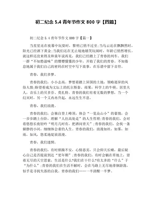 初二纪念5.4青年节作文800字【四篇】