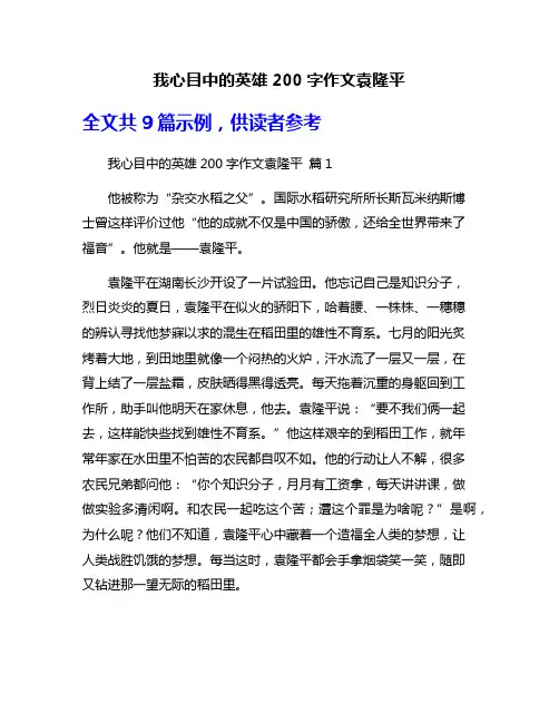 我心目中的英雄200字作文袁隆平