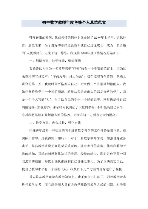 初中数学教师年度考核个人总结范文