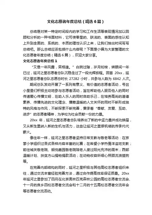 文化志愿者年度总结（精选6篇）