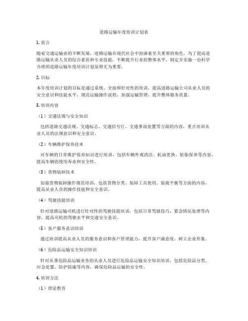 道路运输年度培训计划表