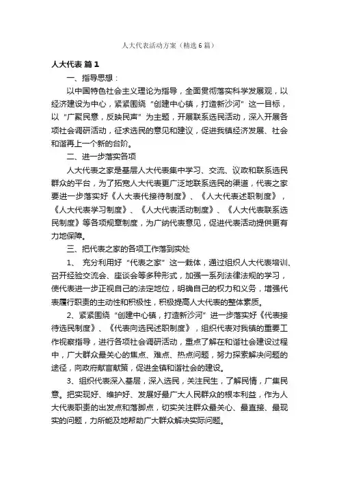 人大代表活动方案（精选6篇）