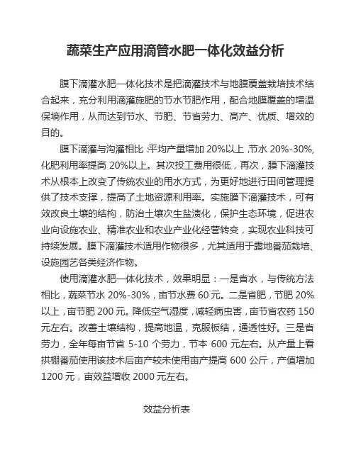 蔬菜生产应用水肥一体化效益分析