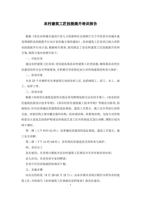 农村建筑工匠技能提升培训报告