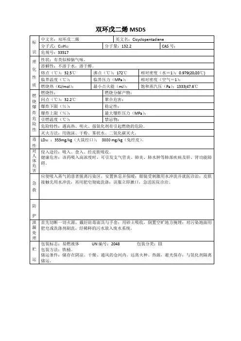 双环戊二烯 MSDS