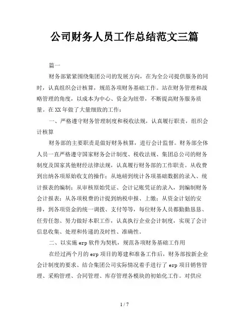 公司财务人员工作总结范文三篇