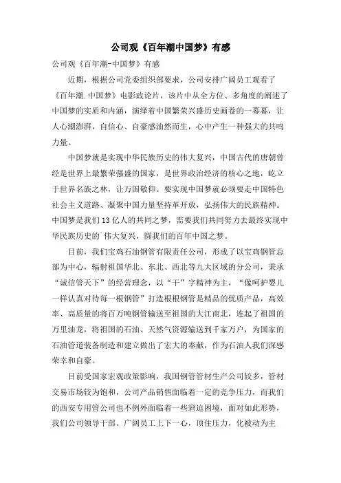 公司观《百年潮中国梦》有感