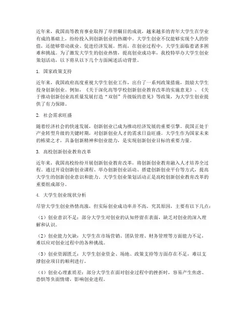 大学生创业策划活动背景