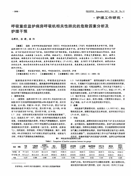 呼吸重症监护病房呼吸机相关性肺炎的危险因素分析及护理干预