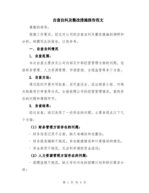 自查自纠及整改措施报告范文