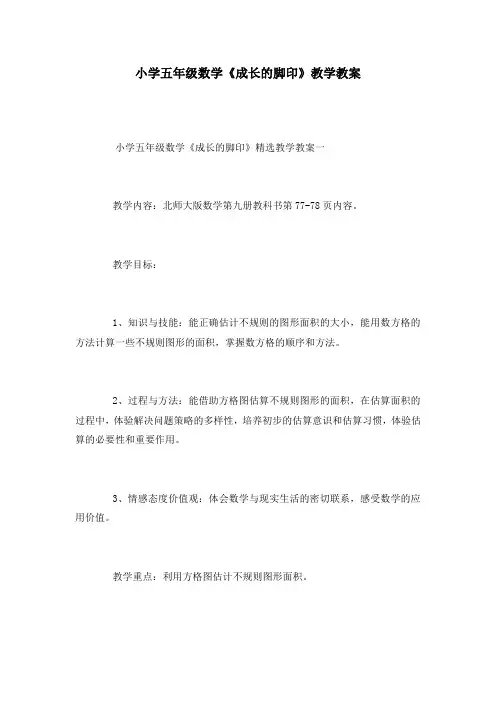 小学五年级数学《成长的脚印》教学教案