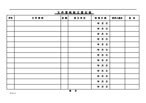文件资料收文登记表